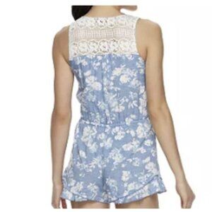 💎Joe B by Joe Benbasset Floral Ruffle Lace Boho Blue And White Romper